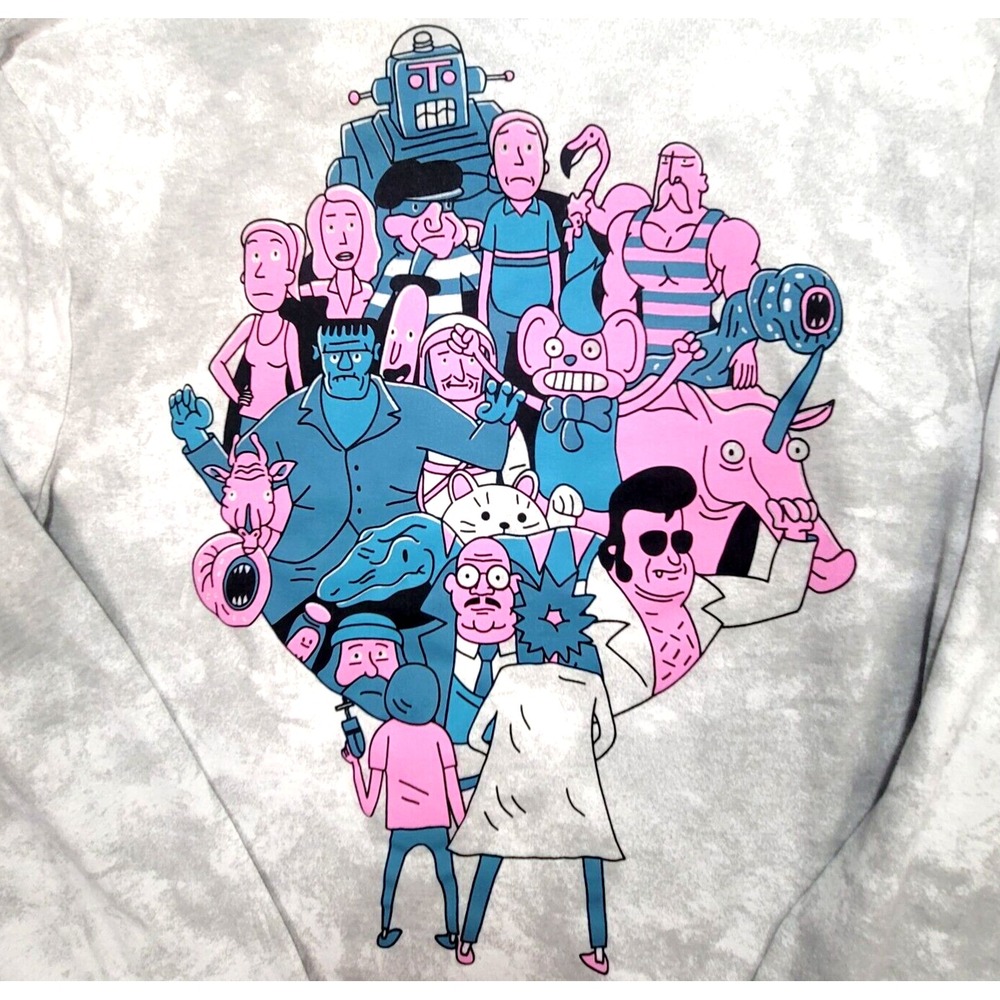 Rick and Morty Adult Swim Men's M Gray Tie-Dye Long‎ Sleeve T-Shirt Sci-Fi